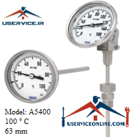 Control Connection temperature gauge from the back T 100, A5400 گیج دما 100 درجه سانتی گراد اتصال از پشت با قطر صفحه ی 63 میلی متری ویکا مدل A5400