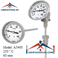 Control Connection temperature gauge from the back T 250, A5400 گیج دما 250 درجه سانتی گراد اتصال از پشت با قطر صفحه ی 63 میلی متری ویکا مدل A5400